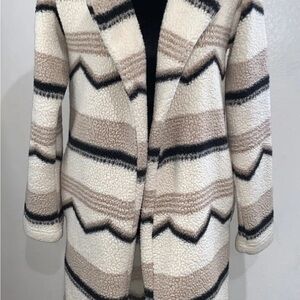 Billabong Cream and Brown Striped Teddy Jacket